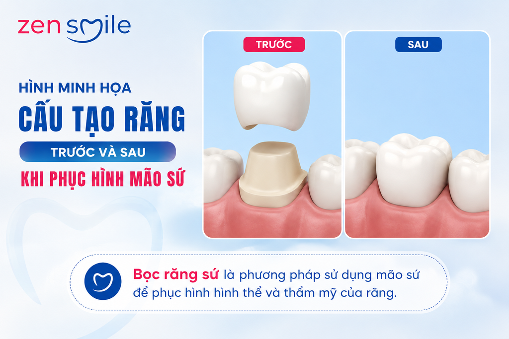 Bọc răng sứ là phương pháp sử dụng mão sứ để phục hình hình thể và thẩm mỹ của răng.”
